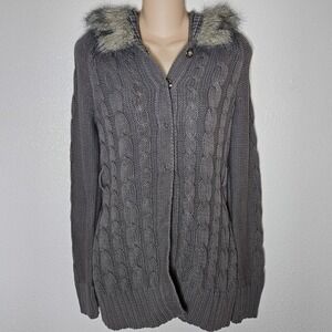 Roxy Cable Knit Faux Fur Hooded Cardigan